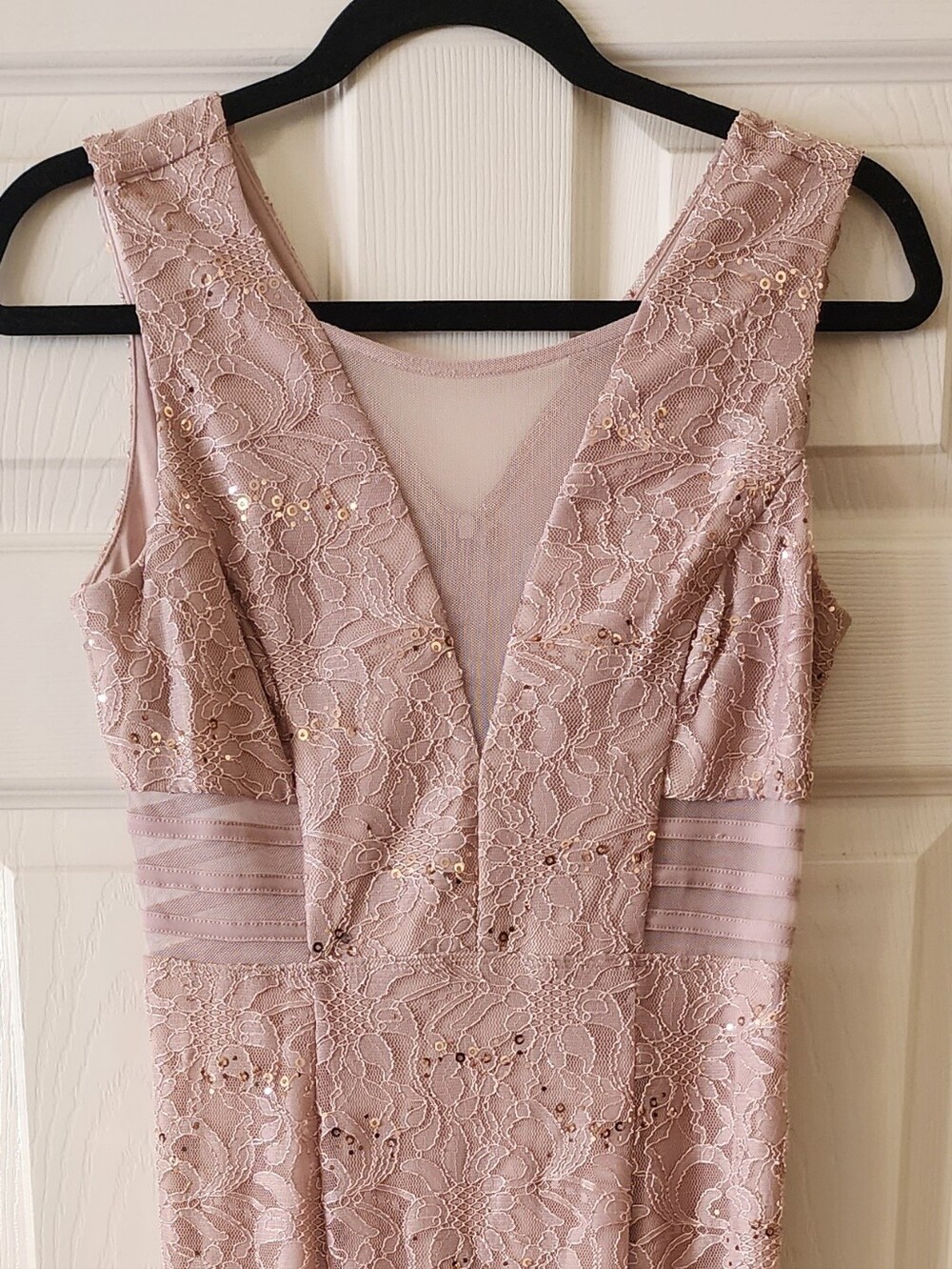 Women's Dusty Blush Lace Sequin Maxi Dress